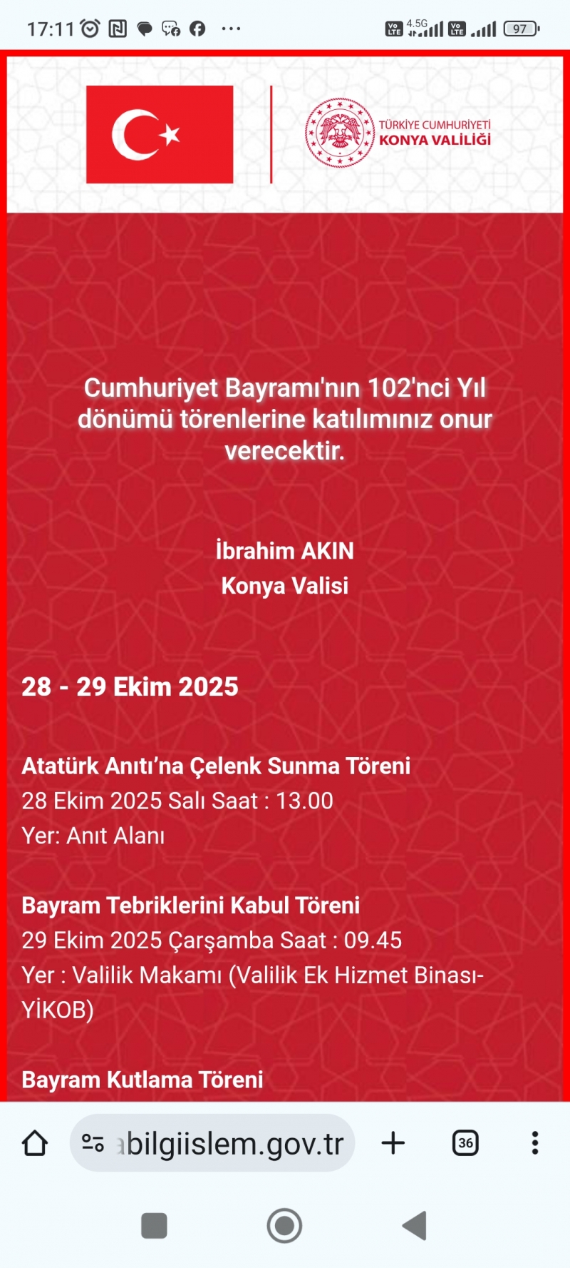 KONYA CUMHURİYET BAYRAMI KUTLAMALARI